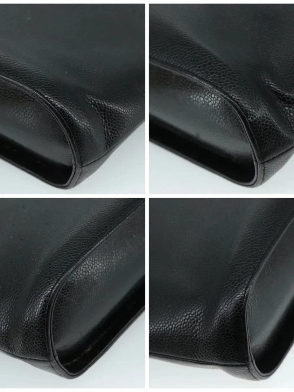 CHANEL Hand Bag Grained Calf Skin Black CC Auth